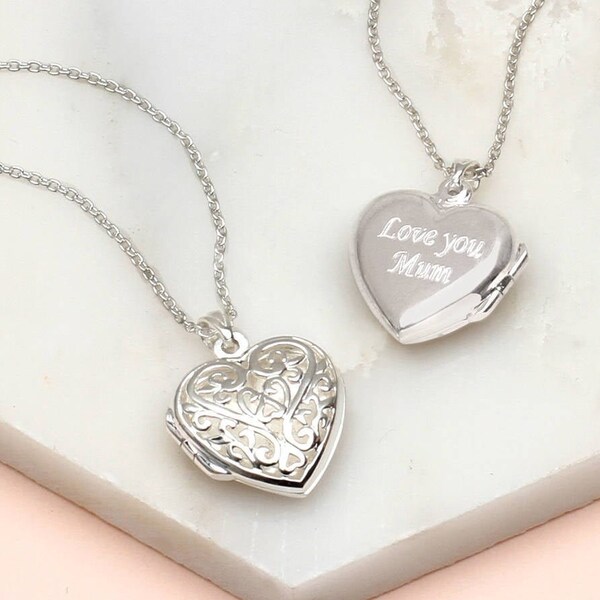 Personalised Silver Filigree Locket • Mother's Gift • Engraved Heart Locket • Personalized Heart Locket Necklace