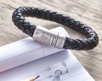 Ich habe meinen Papa gezeichnet Lederarmband • Personalisierte Geschenke für Papa • Kinderzeichnung graviert