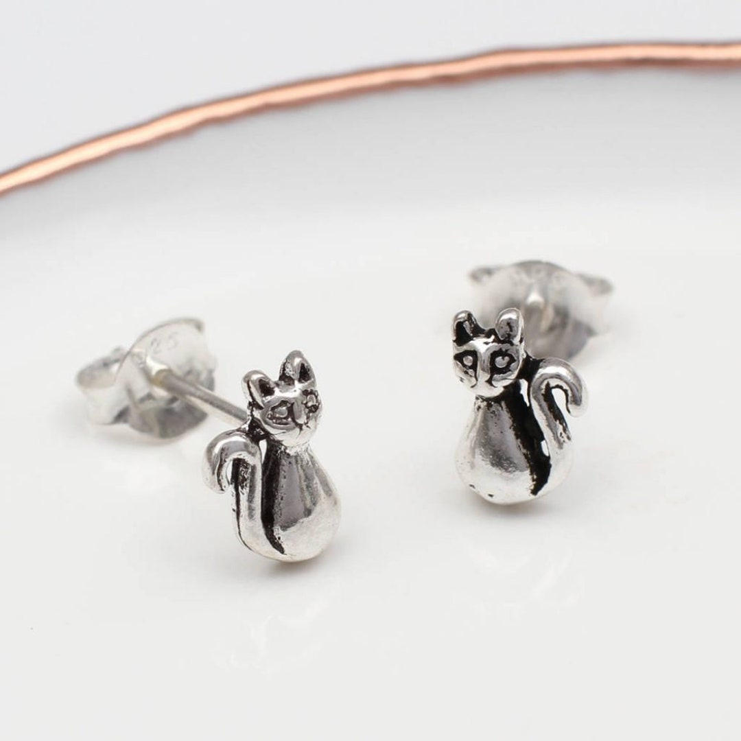 Orecchini A Bottone Gatto In Argento Sterling 925 Con Zirconi – Regalo Donna MENNICA BYDGOSKA