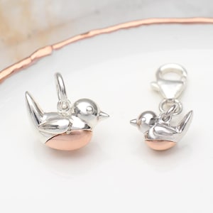 Sterling Silver & 18ct Rose Gold Plated Robin Red Breast Charm • Christmas Charm • Christmas Gift