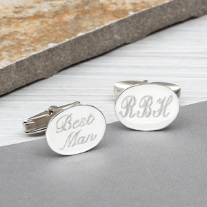 Boutons de manchette ovales personnalisés en argent sterling • Accessoires pour hommes