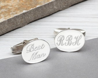 Personalised Sterling Silver Oval Cufflinks