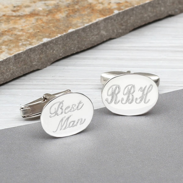 Personalised Sterling Silver Oval Cufflinks