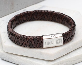 Men's Personalised Steel And Leather Bracelet