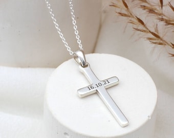 Personalised Sterling Silver Small Cross Necklace