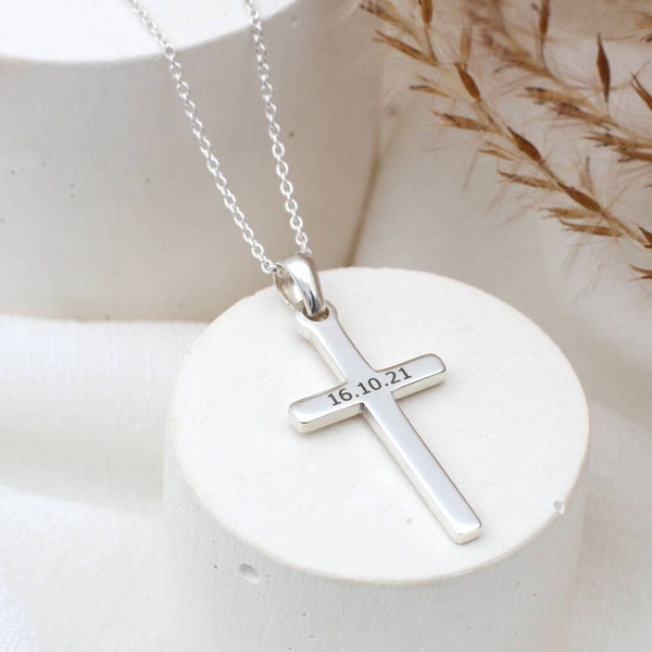 Personalised Sterling Silver Small Cross Necklace