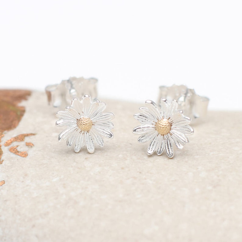 Silver & 18ct Gold Plated Birth Flower Stud Earrings image 3