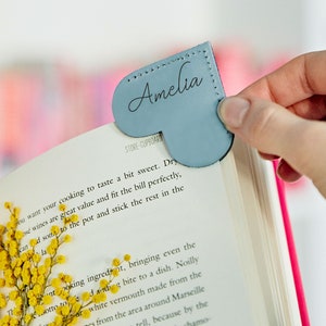 Personalised Leather Heart Page Corner Bookmark Stationery image 1
