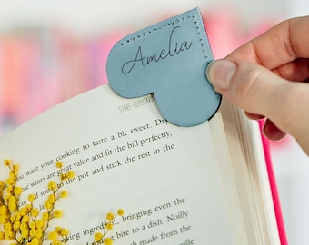 Personalised Leather Heart Page Corner Bookmark• Stationery
