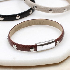 Personalised Textured Brown Leather Stud Bracelet