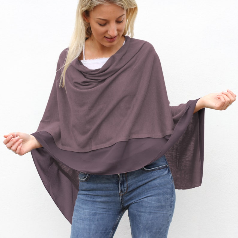 Personalised Lightweight Wool Mix Summer Poncho Accessories Scarves Mother Gift Gift For Mom Aubergine (image 7)