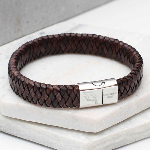 Personalised Graduation Leather Plaited Bracelet