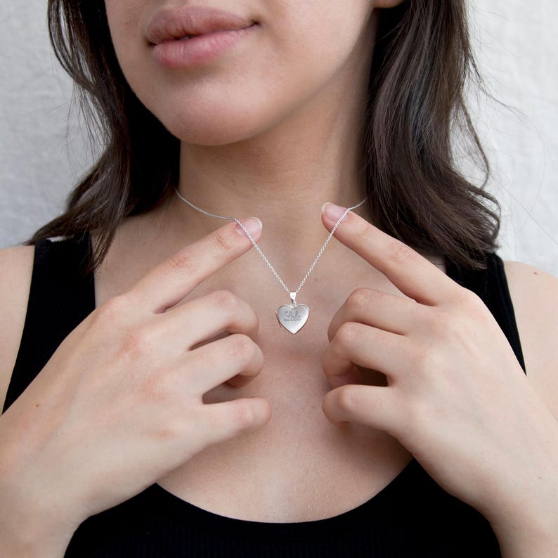 Personalisierte Silber Herz Locket • Foto Halskette Bild 3