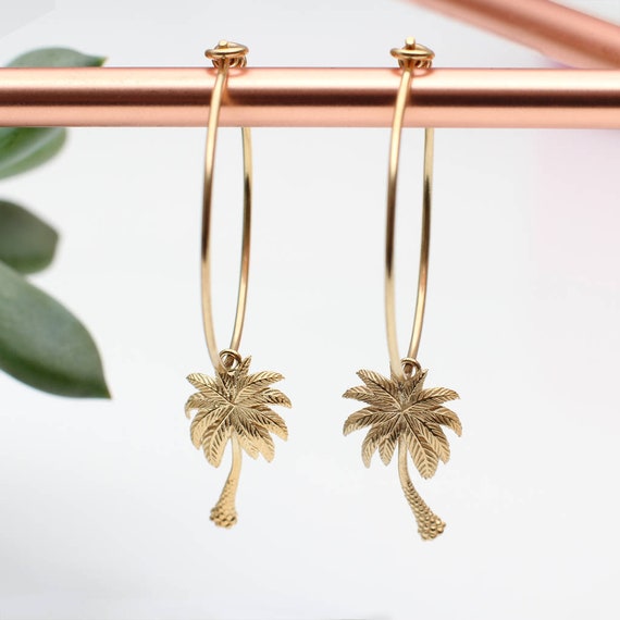 Silver or 18ct Gold Plated Palm Tree Hoop Earrings Etsy Canada