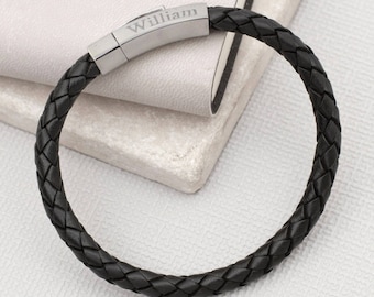 Men's Personalised Hexagonal Clasp Leather Bracelet