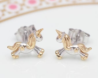 Gold & Silver Unicorn Stud Earrings