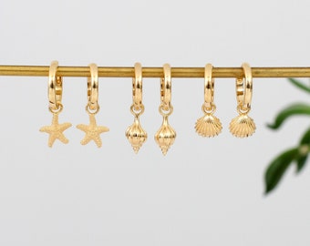 18ct Gold Plated Sea Shell Huggie Hoop Earrings