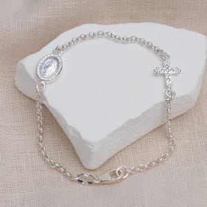 Personalised Sterling Silver Miraculous Medal Bracelet • Communion Gift • Confirmation Gift