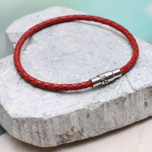 Teens Slim Leather Initial Bracelet Red