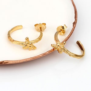 18ct Gold Or Sterling Silver Bee Half Hoop Earrings