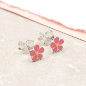 Silver & Pastel Enamel Daisy Stud Earrings Pink