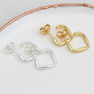 18ct Gold Plated Or Silver Square Huggie Hoop Earrings
