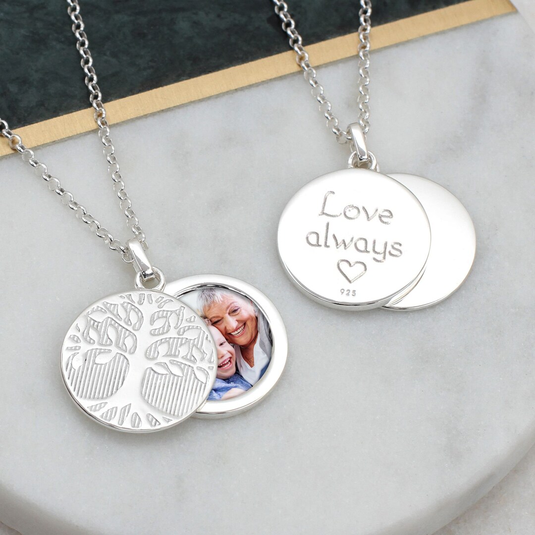 Personalised Family Tree Swing Locket Necklace Photo Locket Engraved ...