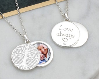 Personalised Family Tree Swing Locket Necklace • Photo Locket • Engraved Locket