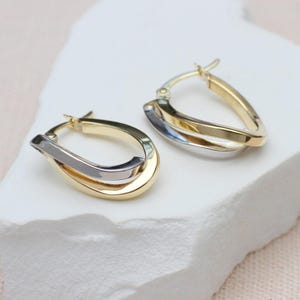 9ct Two Colour Gold Wave Creole Hoop Earrings