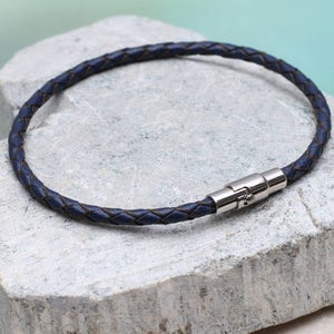 Teens Slim Leather Initial Bracelet Blue