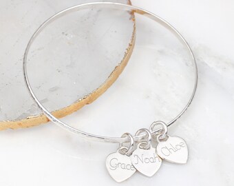 Personalised Sterling Silver Loved Ones Heart Bangle