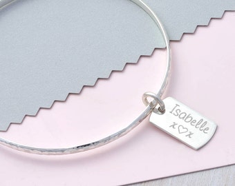Personalised Sterling Silver Tag Bangle
