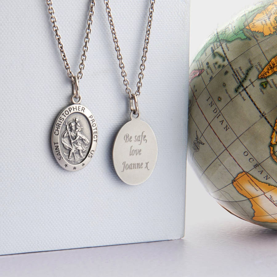 Personalisierte Herren St Christopher Silber Halskette