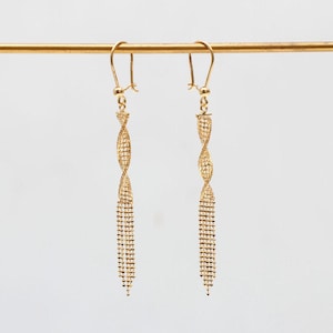 9ct Yellow Gold Diamond Cut Ball Twist Tassel Drop Earrings