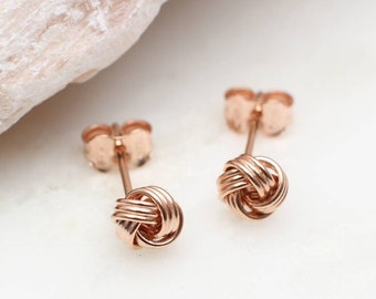 Boucles d'oreilles noeud d'amour en plaqué or rose 18 carats