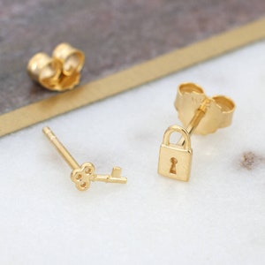 Silver or Gold Lock & Key Stud Earrings