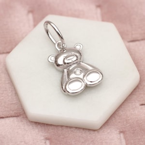 Sterling Silver &#39;My First Diamond&#39; Teddy Charm