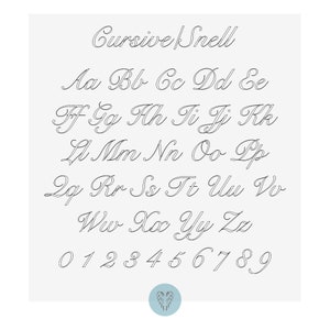 May include: A complete alphabet and number set in the Cursive Snell font. The letters and numbers are in a delicate, flowing script style, perfect for elegant designs. The image includes uppercase and lowercase letters, and numbers 0-9.
