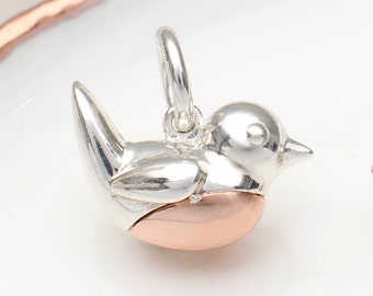 Sterling Silver & 18ct Rose Gold Plated Robin Red Breast Charm
