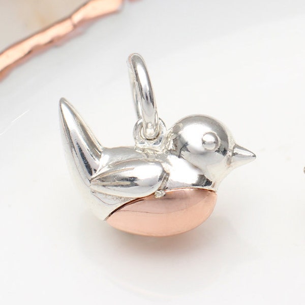 Sterling Silver & 18ct Rose Gold Plated Robin Red Breast Charm