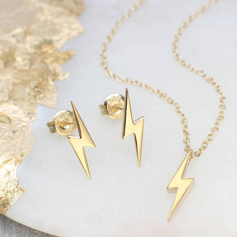 18c Gold Plated Lightning Bolt Necklace Ziggy Stardust Necklace David Bowie Necklace Jewellery Set Personalised Gift For Mum Yes Please