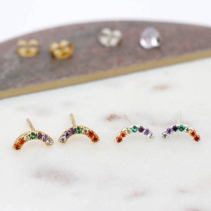 18ct Gold Plated or Silver Rainbow Stud Earrings