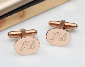 Personalised 18ct Rose Gold Vermeil Oval Cufflinks