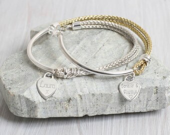 Personalised Metallic Silk & Silver Charm Bangle