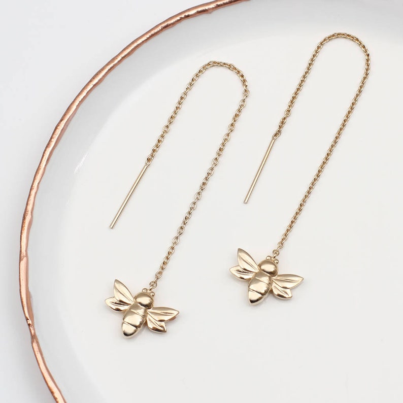 Gold or Silver Pull Through Bee Earrings image 1