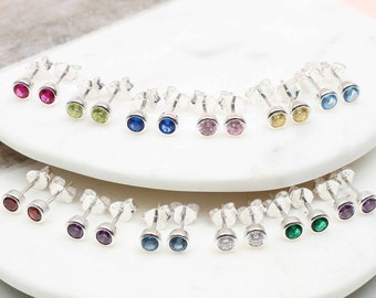 Sterling Silver Birthstone Stud Earrings