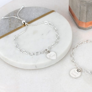 Personalised Sterling Silver Charm Slider Bracelet • Engraved Silver Bracelet