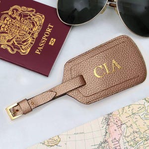 Gepersonaliseerde roségouden luxe lederen bagagelabel • Reisaccessoires •