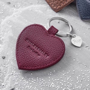 Personalised Leather & Silver Heart Charm Keyring