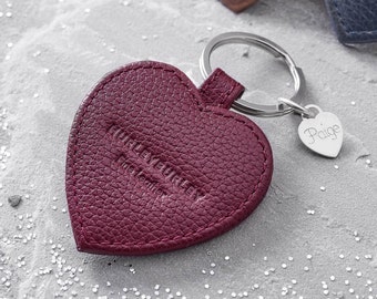 Personalised Leather & Silver Heart Charm Keyring